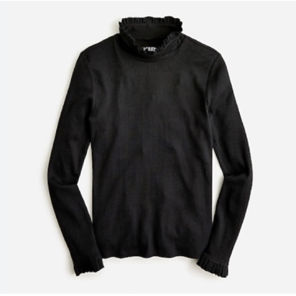 J. Crew Black Ruffle Turtleneck Sweater